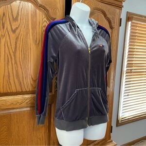 Aviator Nation Classic Velvet Zip Hoodie Grey Rainbow 5 Stripe Womens Sz XS